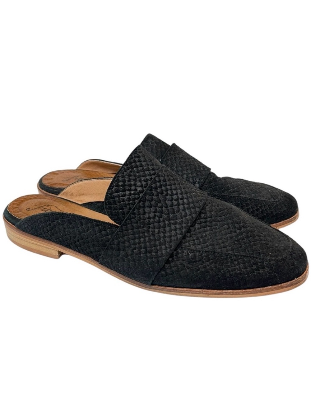 Free People Black Textured Slip-On Mules